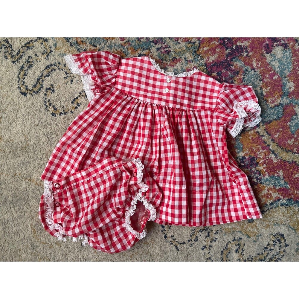 Vintage 1970s Bryan Infants Wear Red Gingham Dress Set